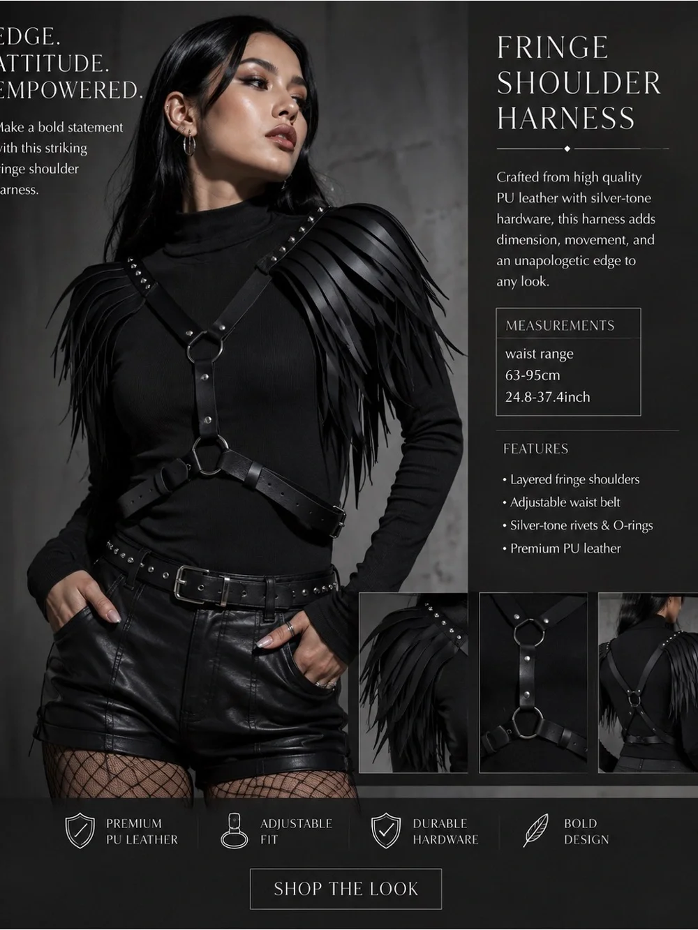 Fringe Shoulder Harness - Black PU Leather